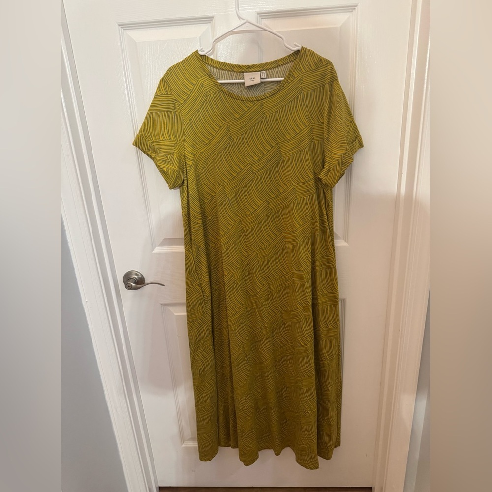 Elk the Label Women's Mustard Patterned Maxi Dress, 100% Organic Cotton
